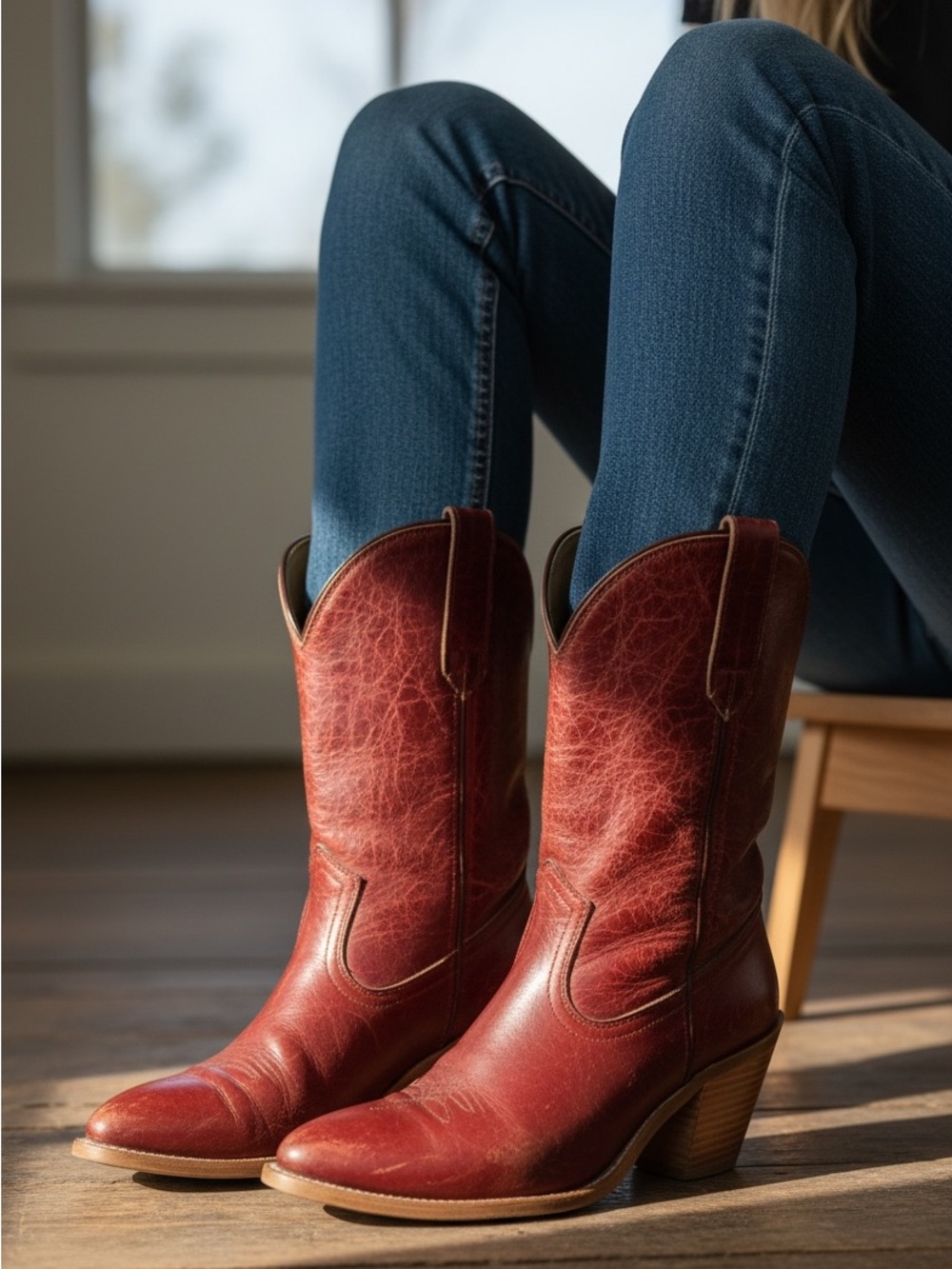 1990’s Frye Vintage Leather Pull On Red Cognac Heeled Cowboy Western Cute Bootie - Picture 4 of 14